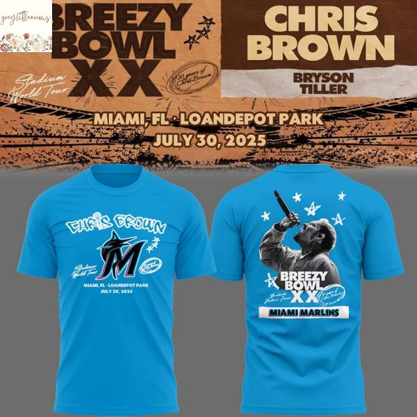 Miami Marlins Chris Brown Breezy Bowl XX 2025 Tour 3D T-Shirt
