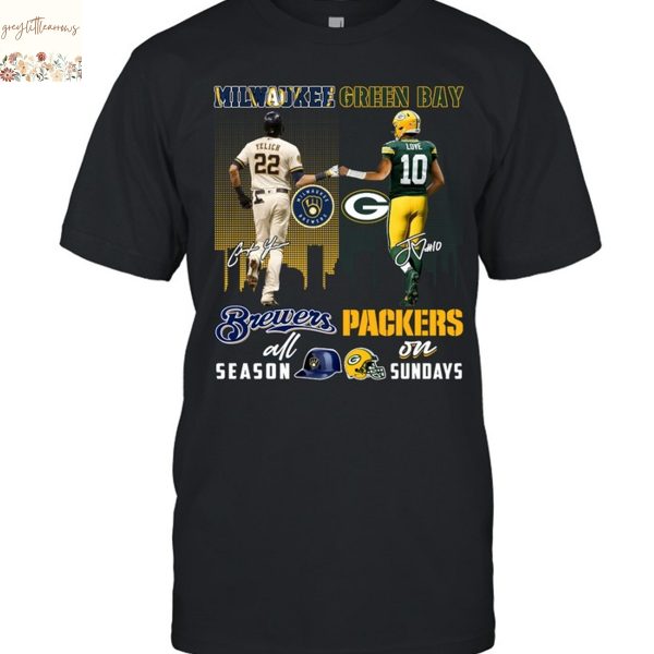 Milwaukee Brewers All Season x Green Bay Packers On Sunday Signature Unisex T-Shirt