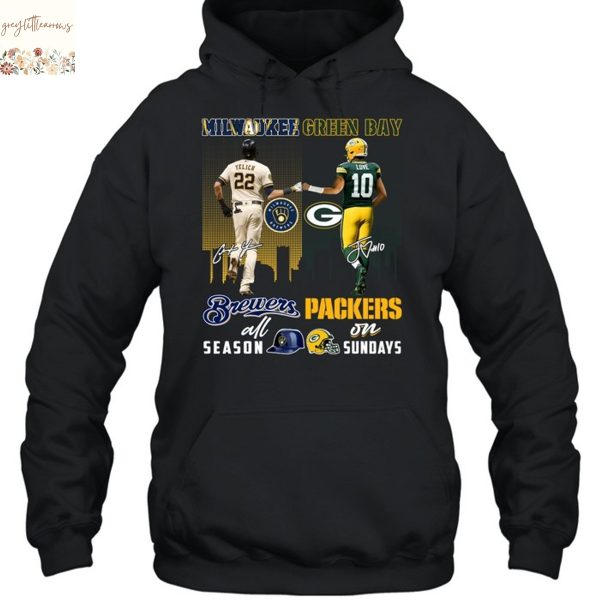 Milwaukee Brewers All Season x Green Bay Packers On Sunday Signature Unisex T-Shirt