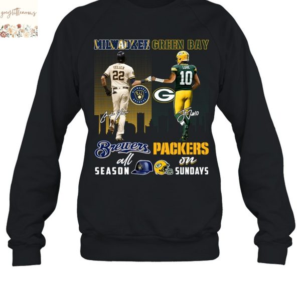 Milwaukee Brewers All Season x Green Bay Packers On Sunday Signature Unisex T-Shirt