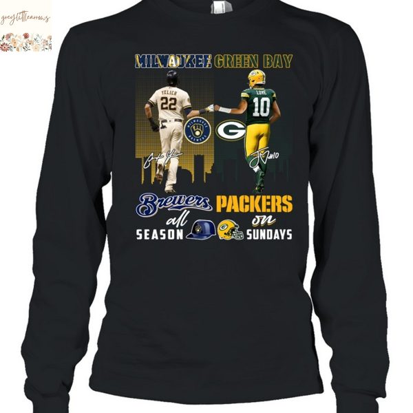 Milwaukee Brewers All Season x Green Bay Packers On Sunday Signature Unisex T-Shirt