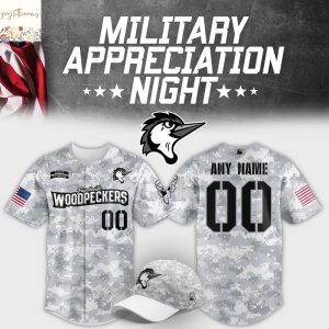 Personalized Fayetteville Woodpeckers Military Appreciation Night 2025 Baseball Jersey