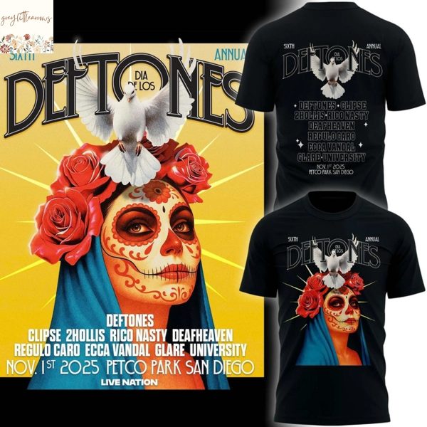 San Diego Padres Dia De Los Deftones 2025 3D T-Shirt – Black