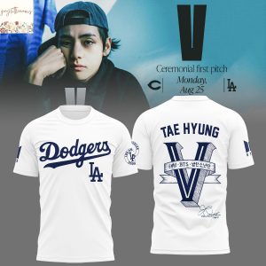 V BTS  x Los Angeles Dodgers Signature 3D T-Shirt – White