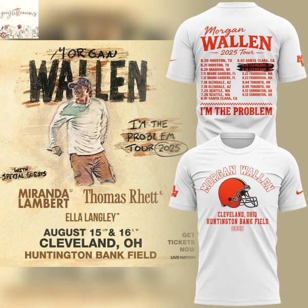 Wallen x Cleveland Browns Im The Problem 2025 Tour 3D T-Shirt – White