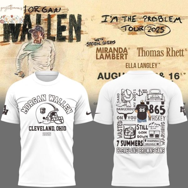 Wallen x Cleveland Browns Im The Problem Tour 2025 3D T-Shirt – White
