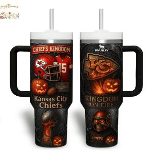 Kansas City Chiefs Kingdom On Fire Tumbler With Handle And Straw