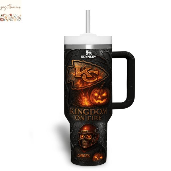 Kansas City Chiefs Kingdom On Fire Tumbler With Handle And Straw