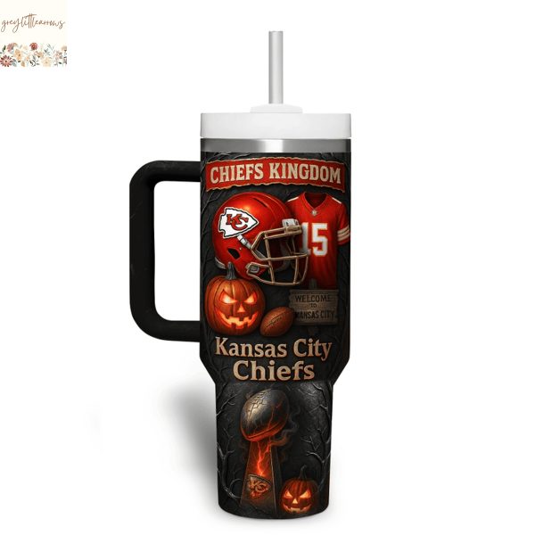 Kansas City Chiefs Kingdom On Fire Tumbler With Handle And Straw