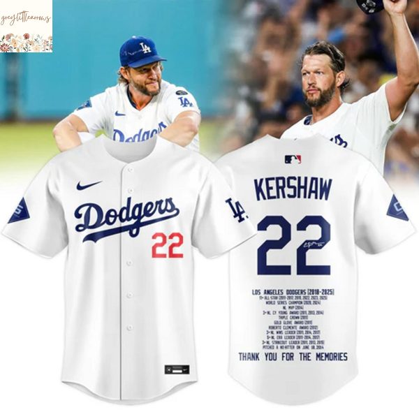 Los Angeles Dodgers Clayton Kershaw Thank You For The Memories Baseball Jersey
