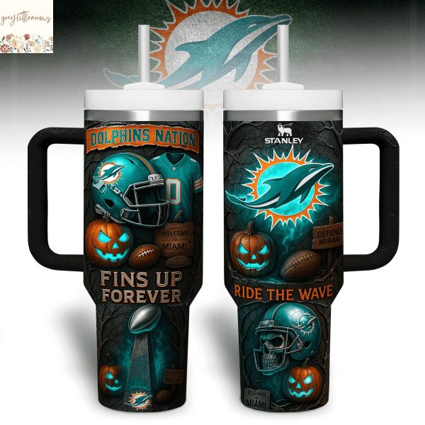 Miami Dolphins Fins Up Forever Ride The Wave Tumbler With Handle And Straw