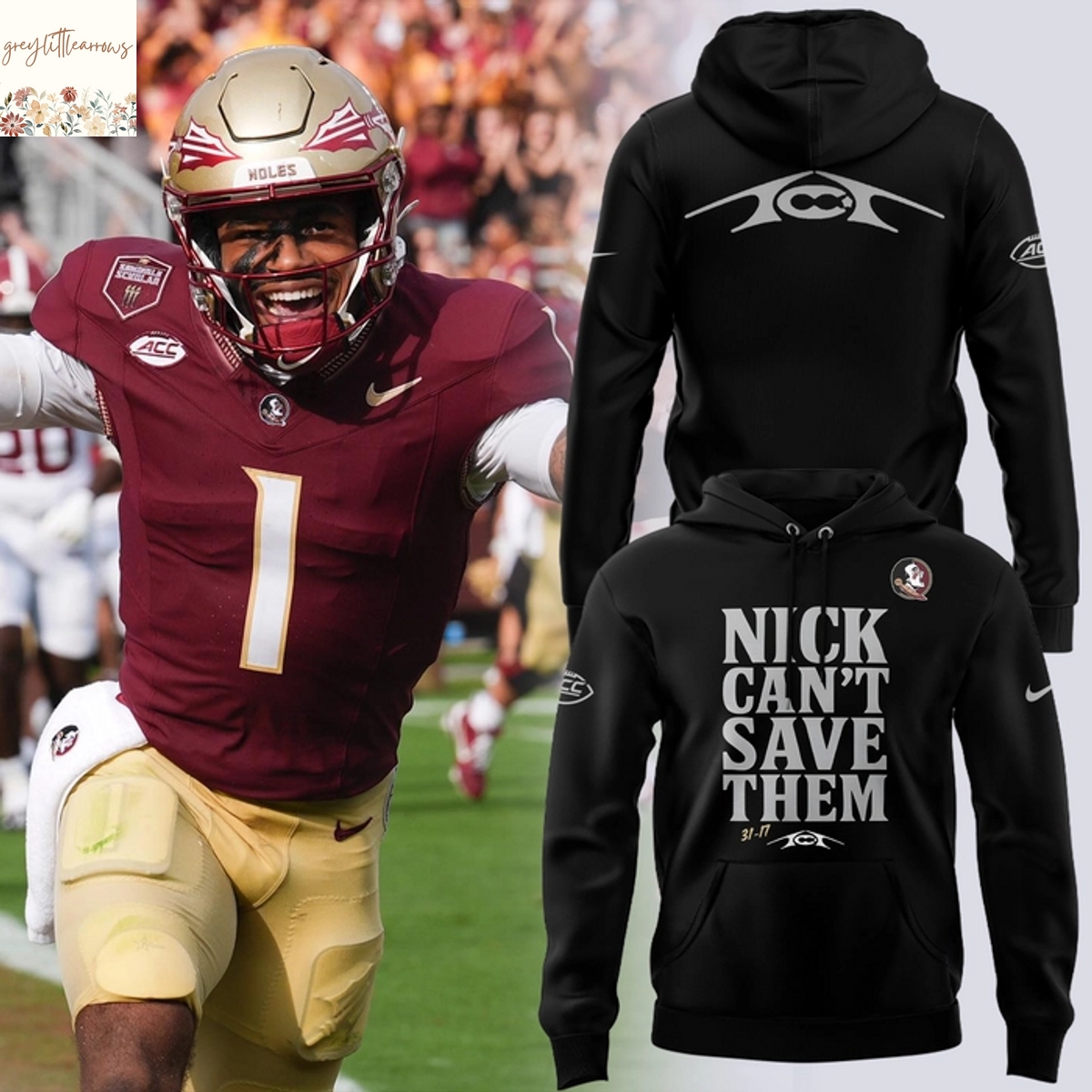 Nick Cant Save Them Tommy Castellanos Florida State Seminoles Football Hoodie - Black Nick Cant Save Them Tommy Castellanos Florida State Seminoles Football Hoodie - Black
