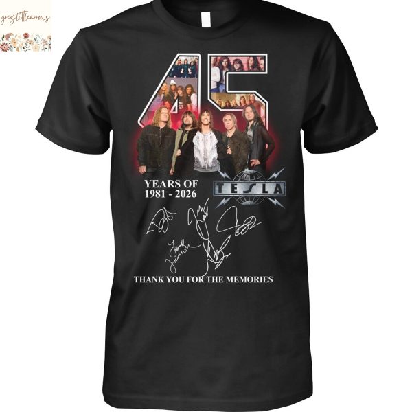 Tesla 45 Years Of 1981-2026 Signature Thank You For The Memories Unisex T-Shirt
