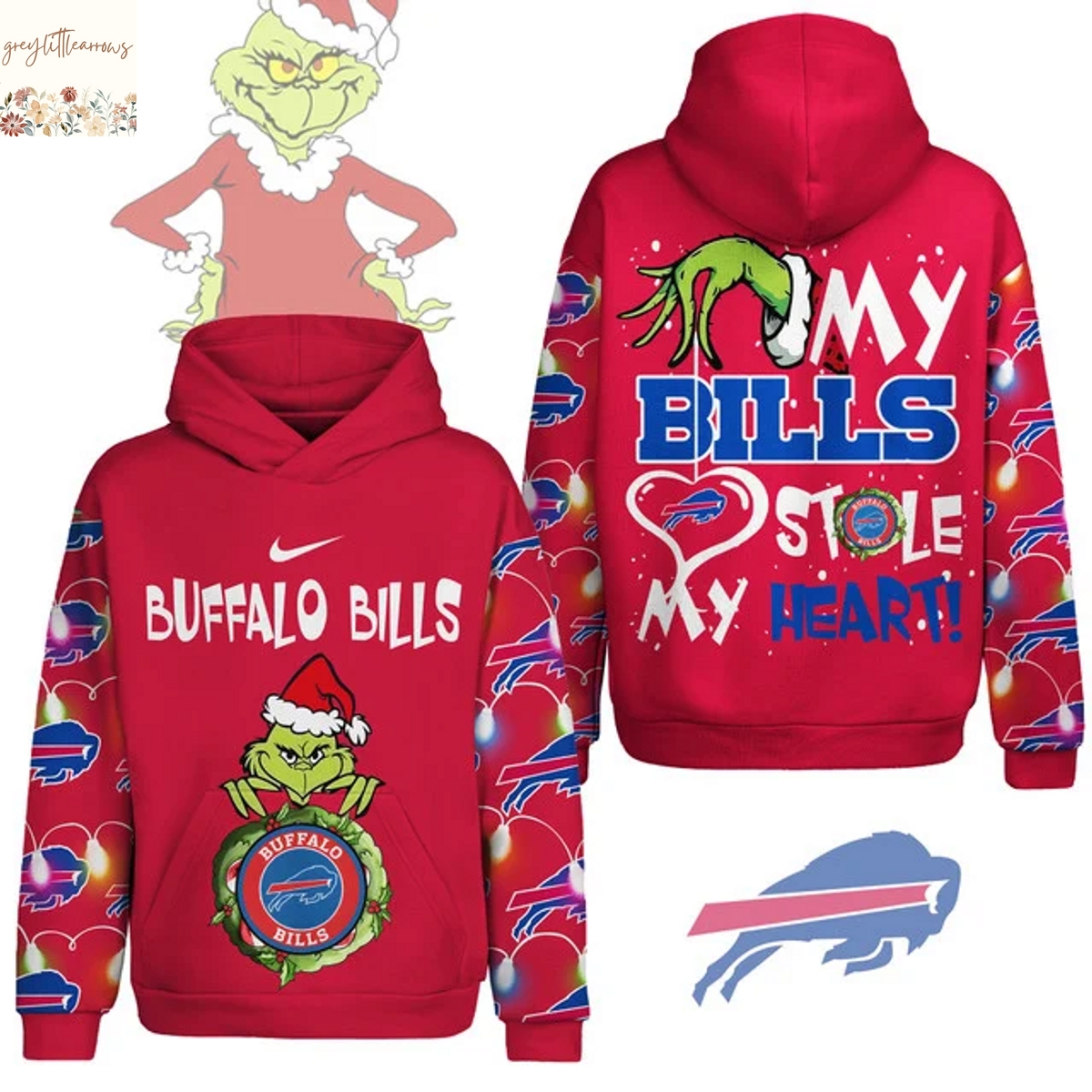 Buffalo Bills Grinch My Bills Stole My Heart Hoodie - Red Buffalo Bills Grinch My Bills Stole My Heart Hoodie - Red