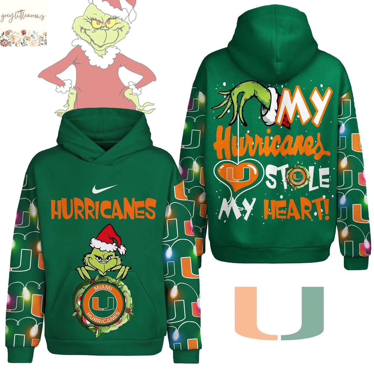 Miami Hurricanes Grinch My Hurricanes Stole My Heart Hoodie Miami Hurricanes Grinch My Hurricanes Stole My Heart Hoodie