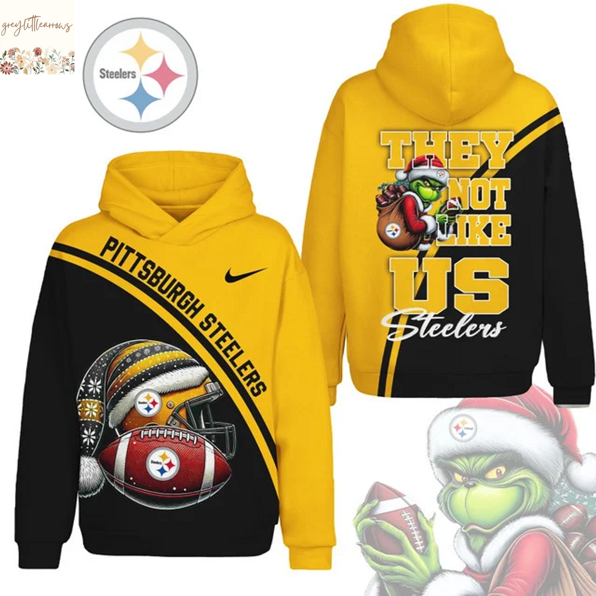 Pittsburgh Steelers The Grinch Christmas They Not Like Us Hoodie Pittsburgh Steelers The Grinch Christmas They Not Like Us Hoodie