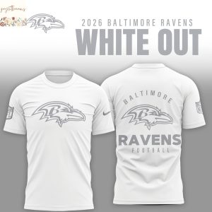 Baltimore Ravens 2026 White Out 3D T-Shirt