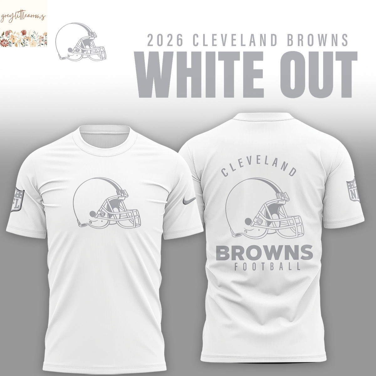 Cleveland Browns 2026 White Out 3D T-Shirt Cleveland Browns 2026 White Out 3D T-Shirt