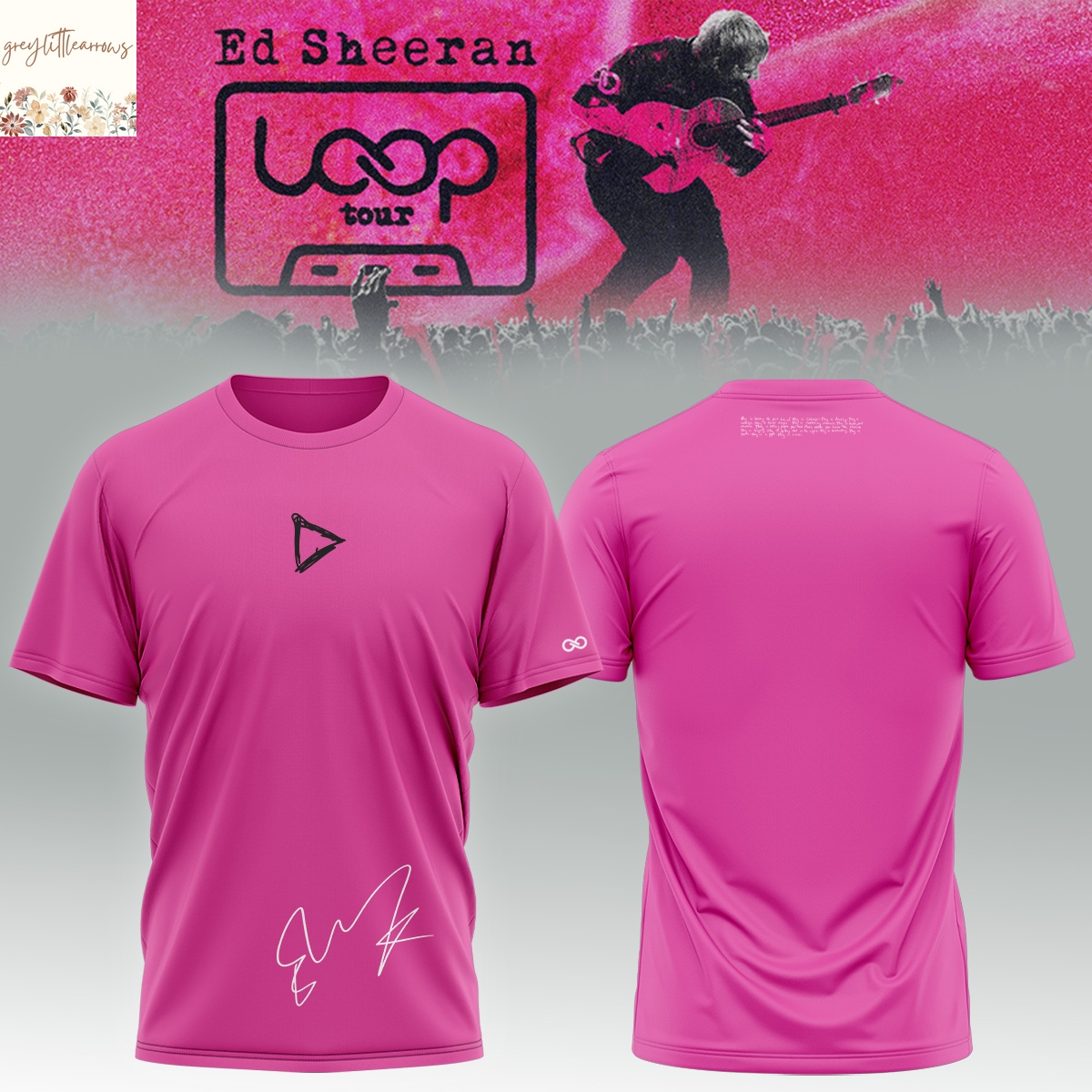 Ed Sheeran The Loop Tour Play Signature 3D T-Shirt - Pink Ed Sheeran The Loop Tour Play Signature 3D T-Shirt - Pink