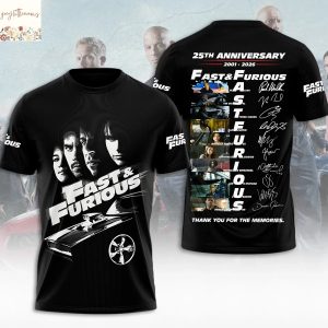 Fast & Furious 25th Anniversary 2001-2026 Signature Thank You For The Memories 3D T-Shirt