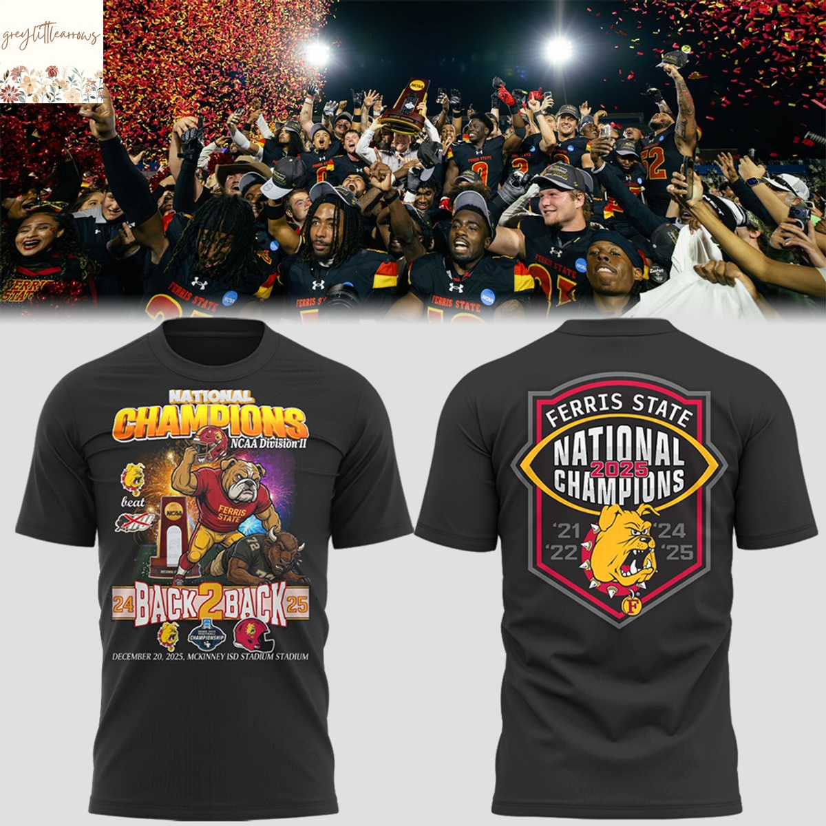 Ferris State Bulldogs Back To Back National Champions NCAA Division II 3D T-Shirt Ferris State Bulldogs Back To Back National Champions NCAA Division II 3D T-Shirt