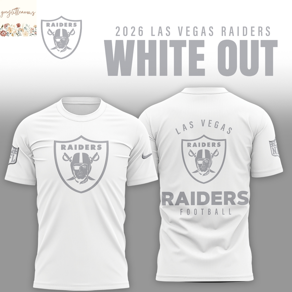 Las Vegas Raiders 2026 White Out 3D T-Shirt Las Vegas Raiders 2026 White Out 3D T-Shirt
