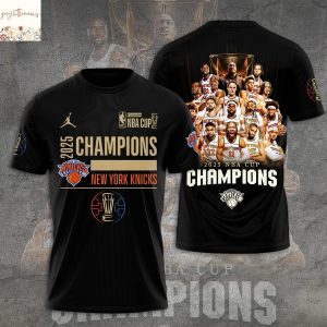 New York Knicks 2025 Cup Champions 3D T-Shirt – Black