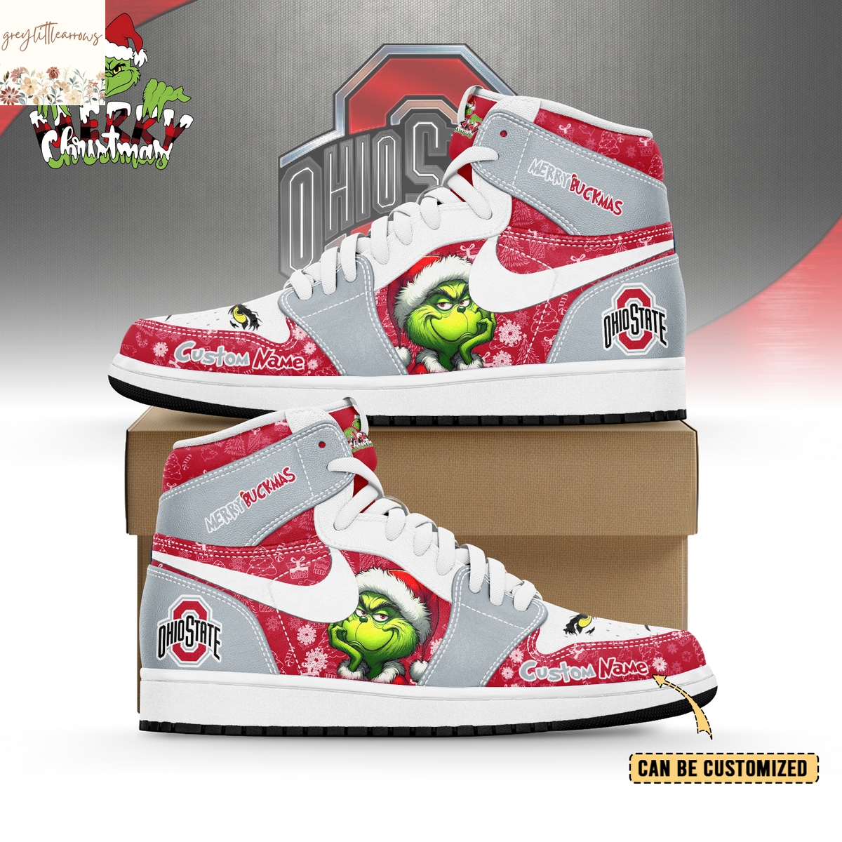 Personalized Ohio State Buckeyes x The Grinch x Christmas Air Jordan 1 High Top Personalized Ohio State Buckeyes x The Grinch x Christmas Air Jordan 1 High Top
