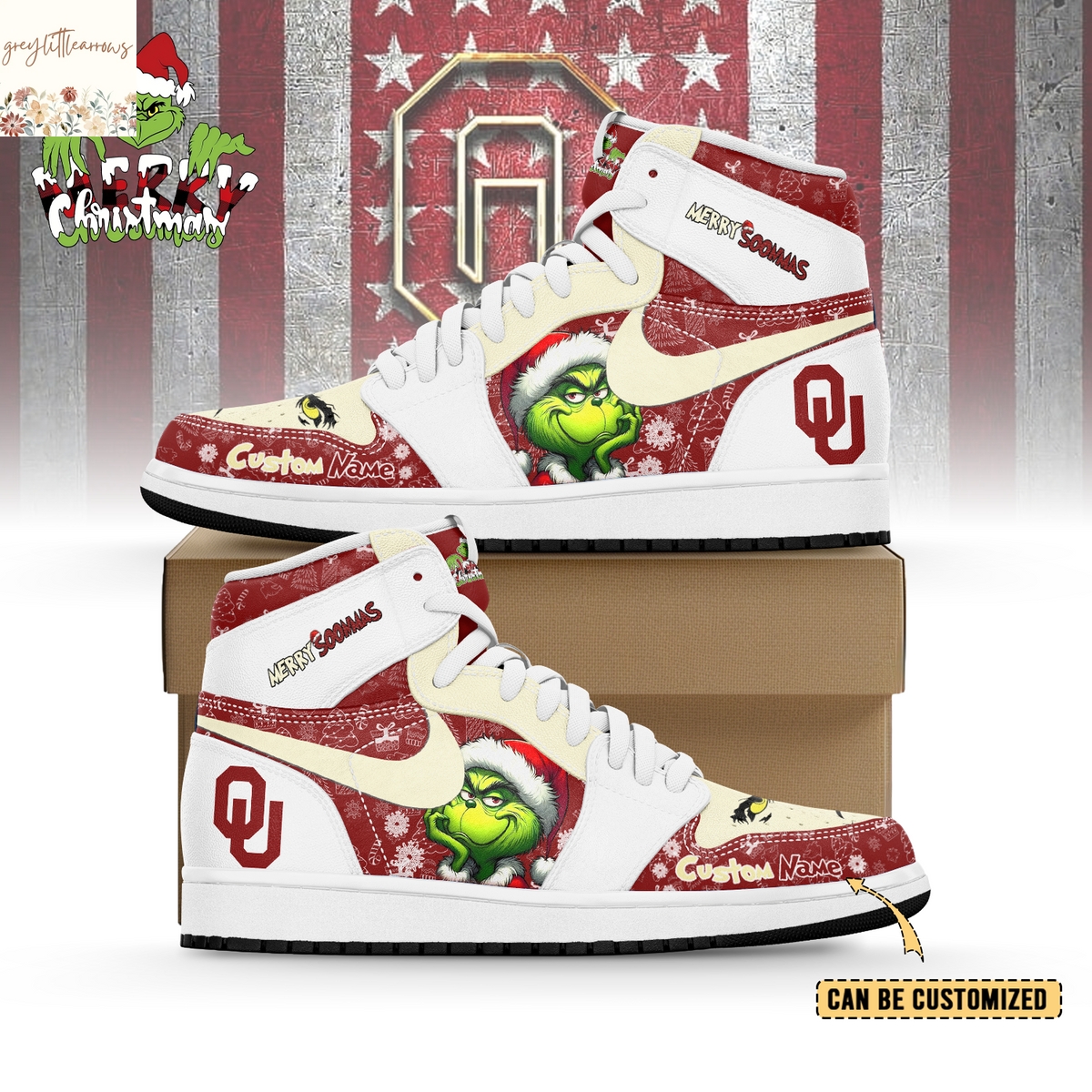Personalized Oklahoma Sooners x The Grinch x Christmas Air Jordan 1 High Top Personalized Oklahoma Sooners x The Grinch x Christmas Air Jordan 1 High Top