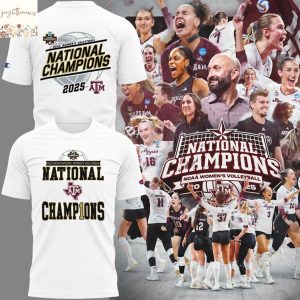 Texas A&M Aggies 2025 National Champions Texas A&M Volleyball 3D T-Shirt – White