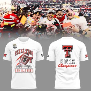 Texas Tech Red Raiders Big 12 Champions 2025 White 3D T-Shirt