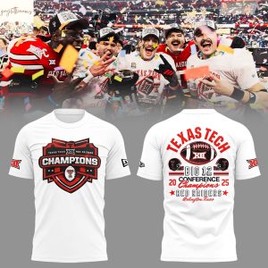 Texas Tech Red Raiders Big 12 Conference Champions 2025 White 3D T-Shirt