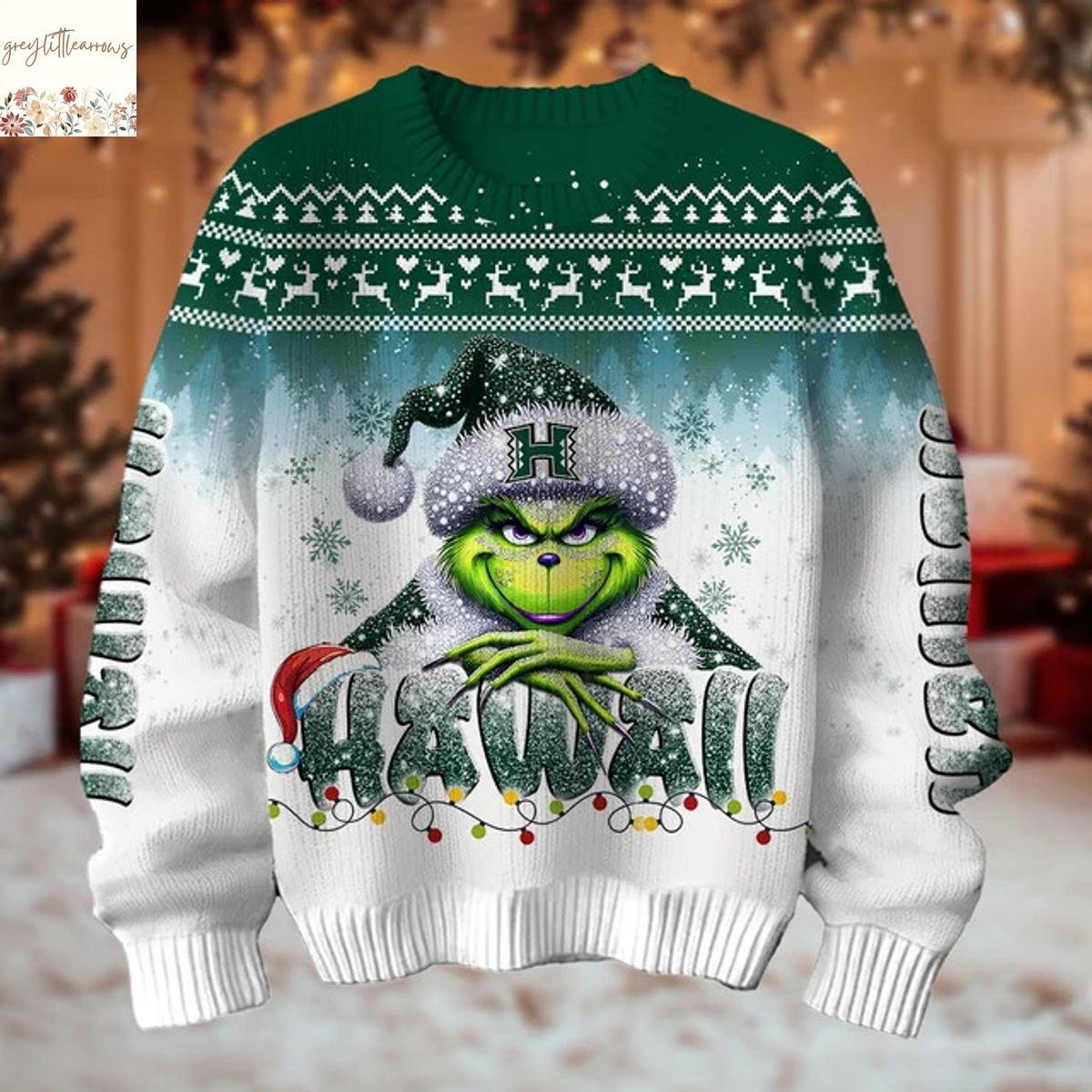 The Grinch x Hawaii Rainbow Warriors Christmas Ugly Sweater The Grinch x Hawaii Rainbow Warriors Christmas Ugly Sweater