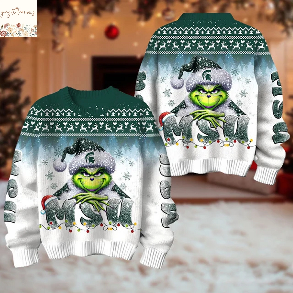 The Grinch x Michigan State Spartans Christmas Ugly Sweater The Grinch x Michigan State Spartans Christmas Ugly Sweater