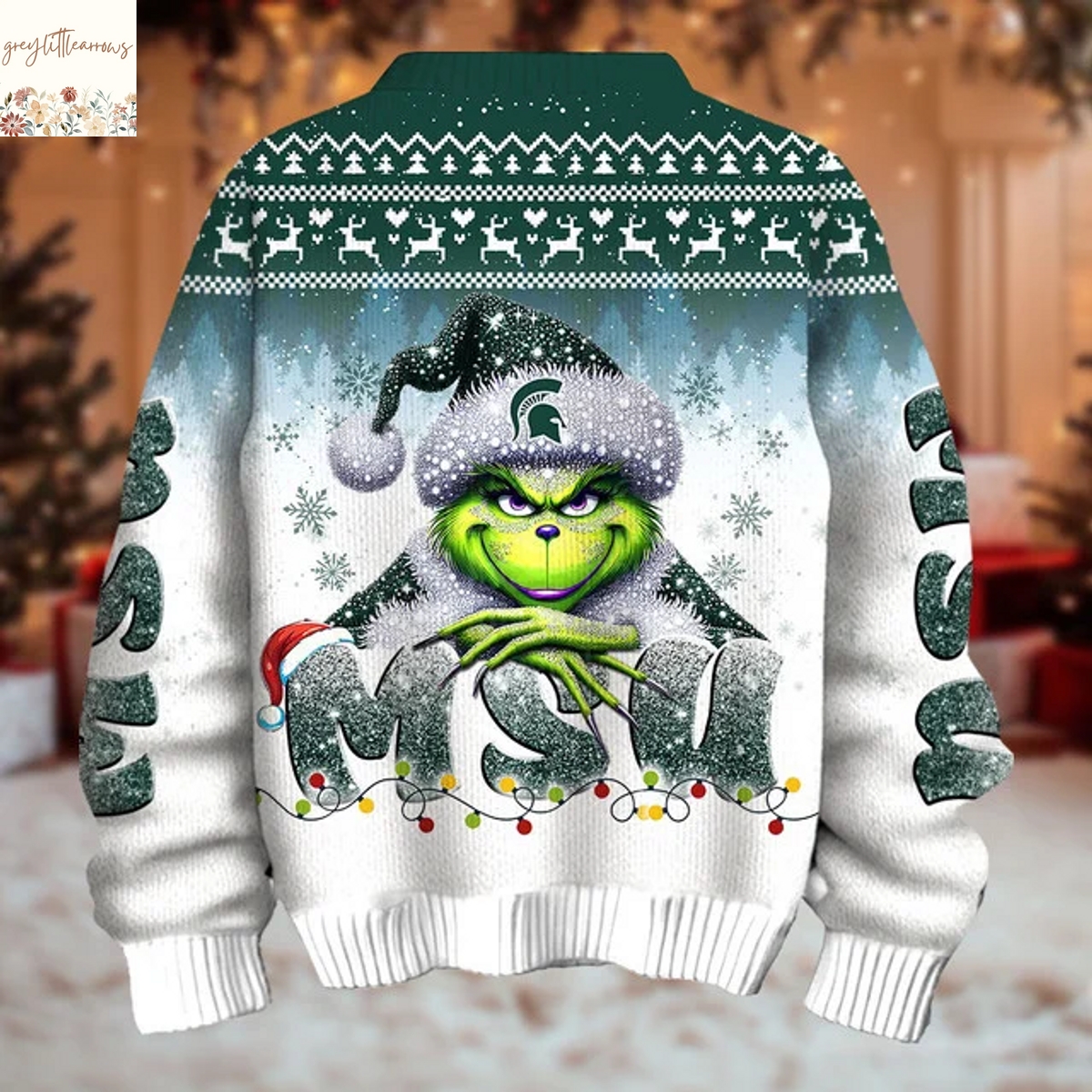 The Grinch x Michigan State Spartans Christmas Ugly Sweater The Grinch x Michigan State Spartans Christmas Ugly Sweater
