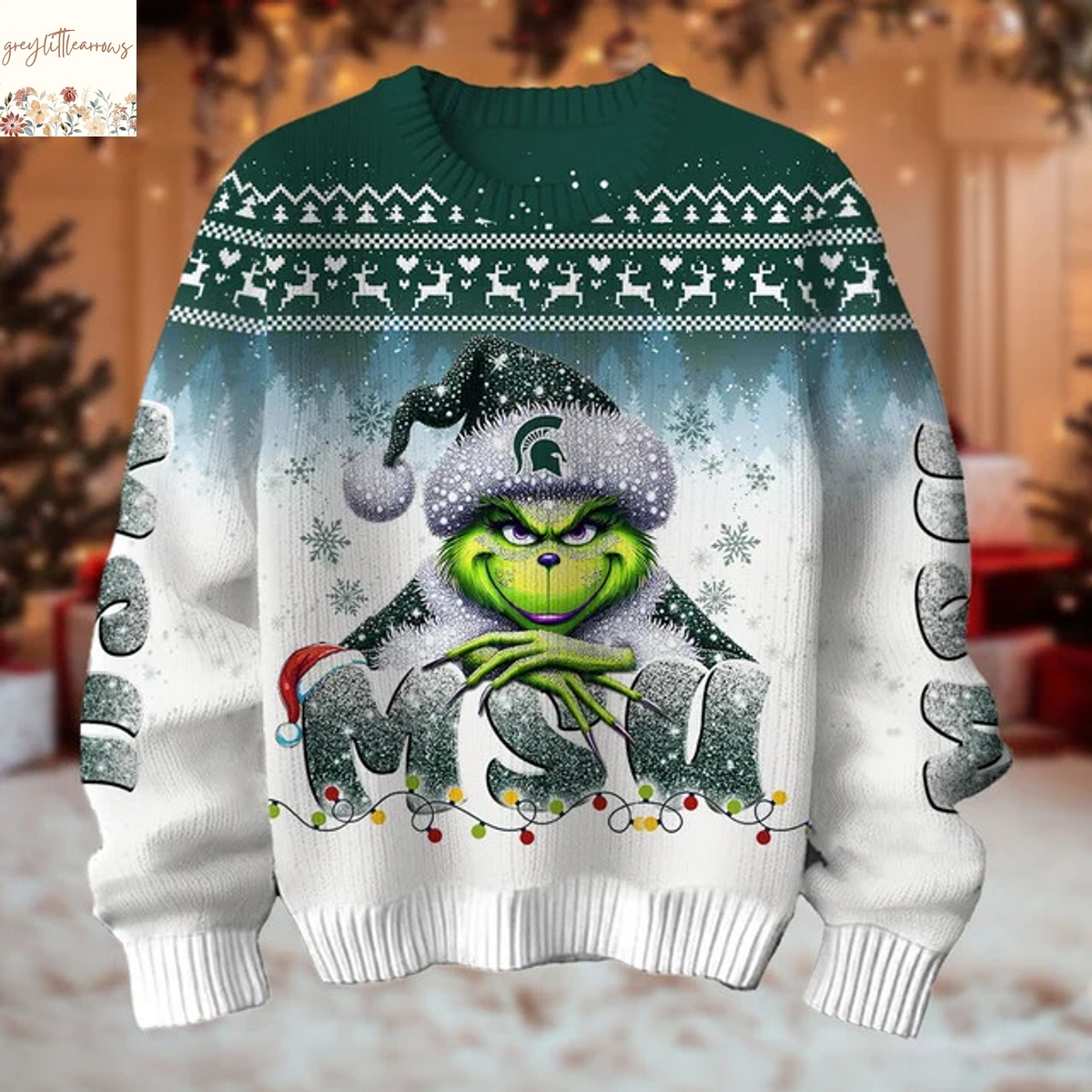 The Grinch x Michigan State Spartans Christmas Ugly Sweater The Grinch x Michigan State Spartans Christmas Ugly Sweater