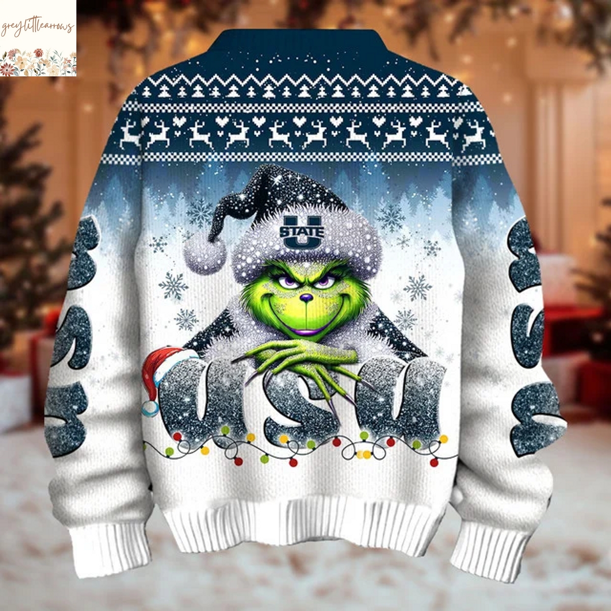 The Grinch x Utah State Aggies Christmas Ugly Sweater The Grinch x Utah State Aggies Christmas Ugly Sweater
