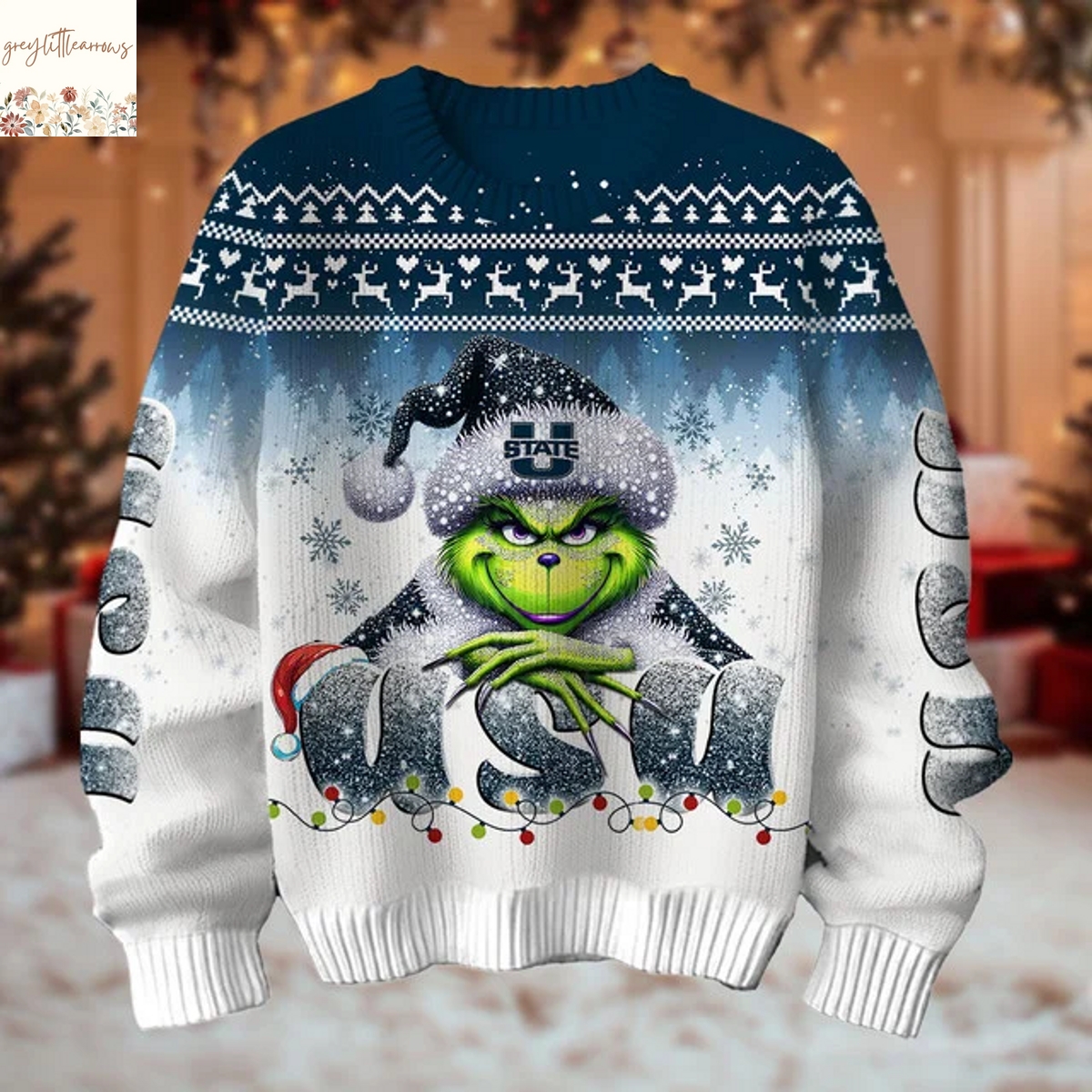 The Grinch x Utah State Aggies Christmas Ugly Sweater The Grinch x Utah State Aggies Christmas Ugly Sweater