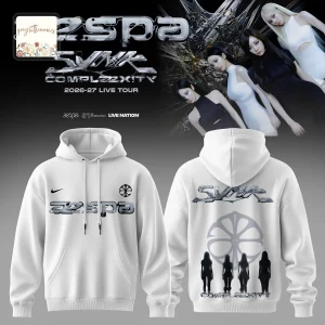 aespa 2026-27 Live Tour SYNK COMPLEXITY White Metallic Chrome Print Hoodie