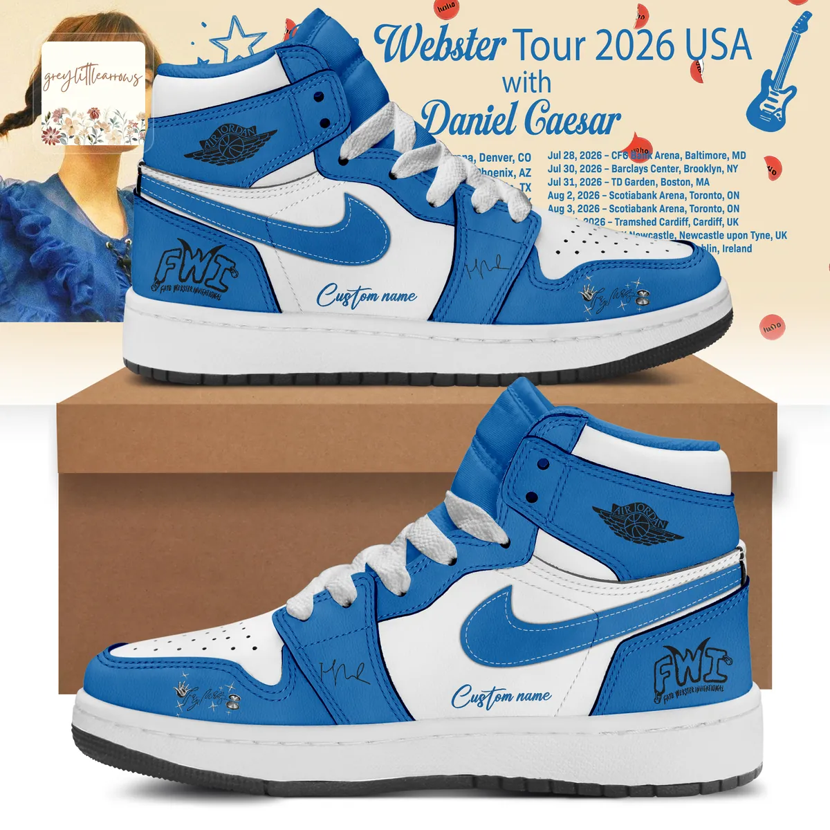 Faye Webster 2026 Tour Daniel Caesar Personalized Air Jordan 1 High Top Faye Webster 2026 Tour Daniel Caesar Personalized Air Jordan 1 High Top