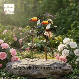 Guinness Toucan Cycling Whimsical Garden Wind Spinner