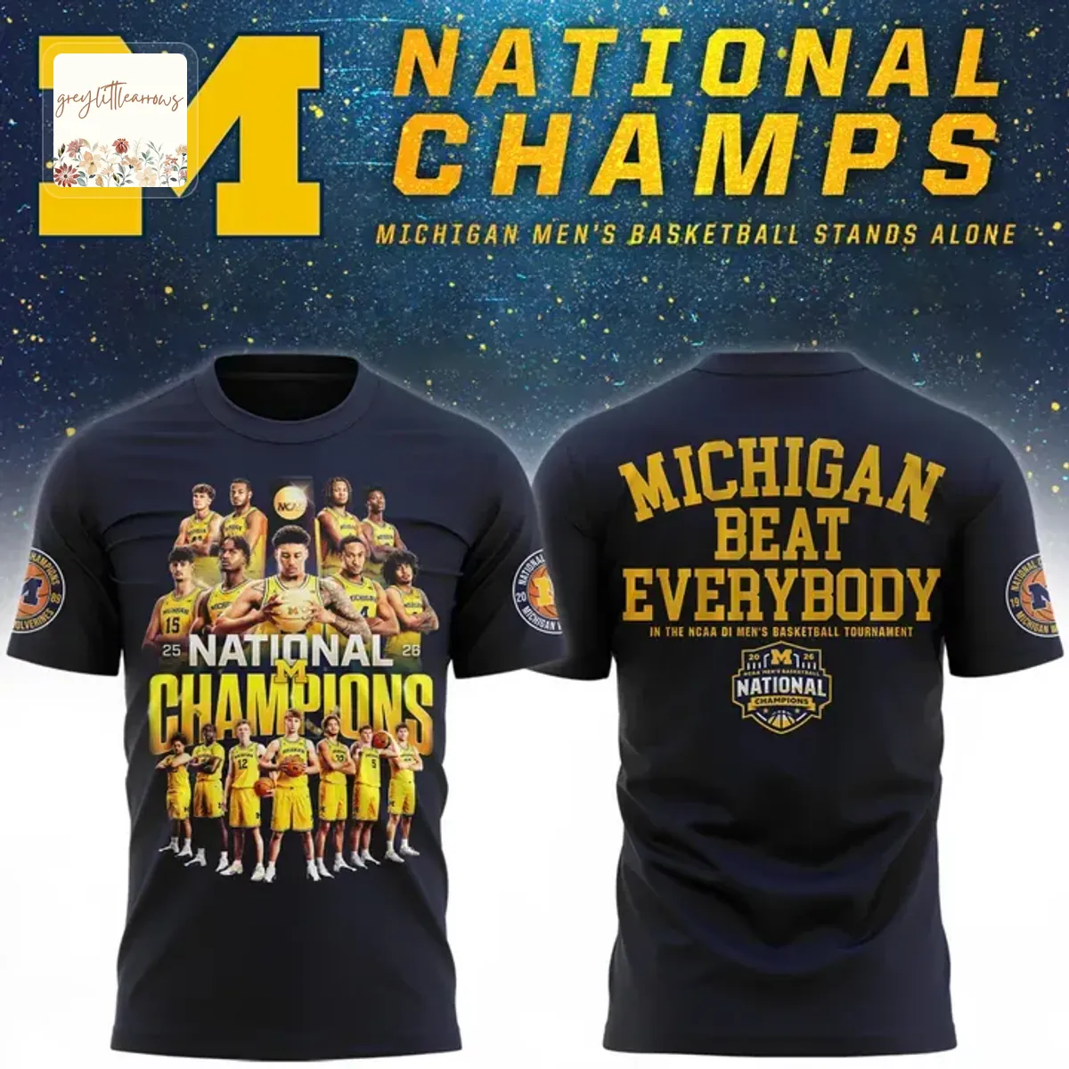Michigan Basketball 2026 National Champions Beat Everybody 3D T-Shirt Michigan Basketball 2026 National Champions Beat Everybody 3D T-Shirt