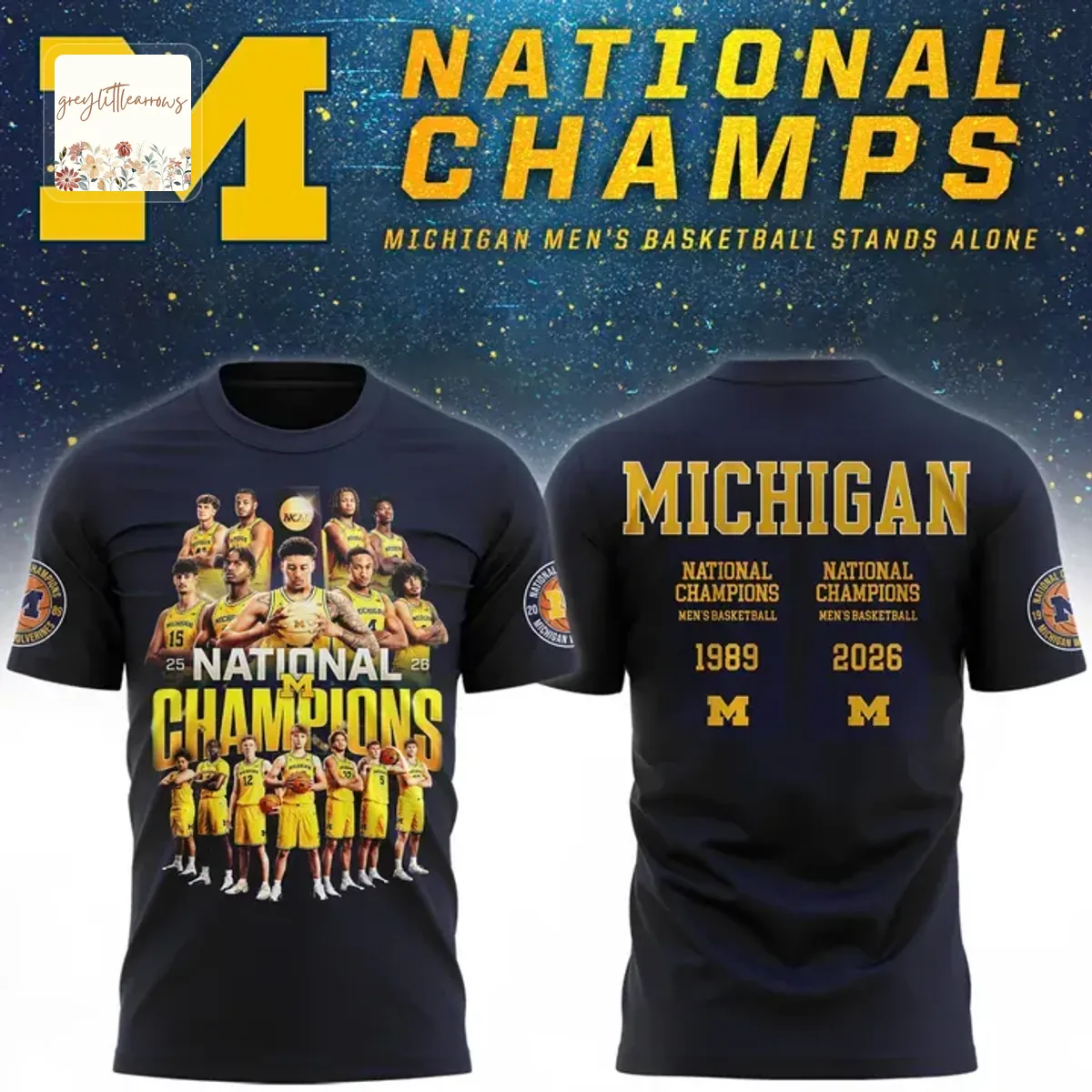Michigan National Champions 1989 & 2026 Men’s Basketball 3D T-Shirt Michigan National Champions 1989 & 2026 Men’s Basketball 3D T-Shirt