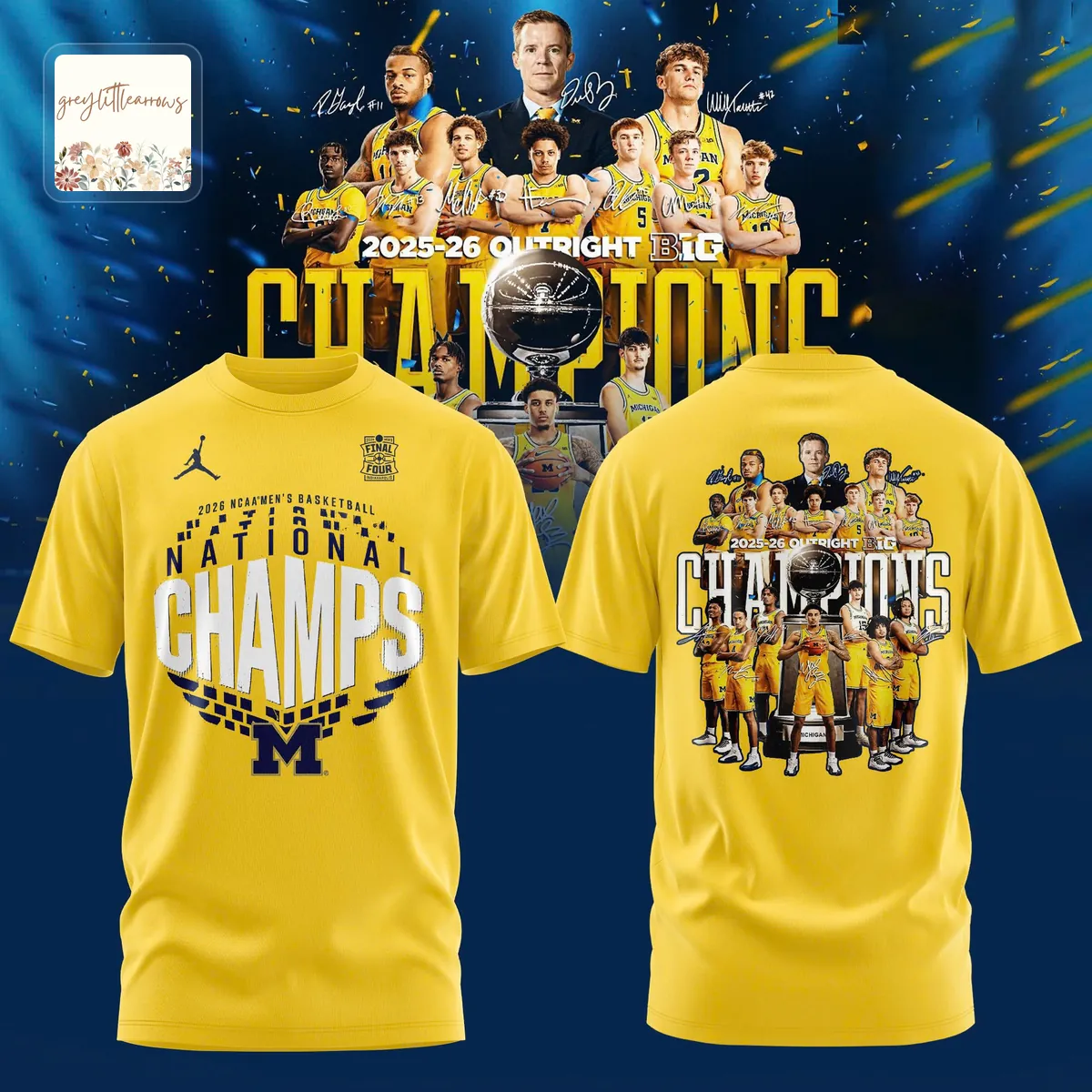 Michigan Wolverines 2026 NCAA Basketball National Champions Commemorative 3D T-Shirt Michigan Wolverines 2026 NCAA Basketball National Champions Commemorative 3D T-Shirt