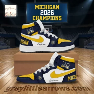 Michigan Wolverines M Logo Custom 2026 Championship Basketball Air Jordan 1 High Top Michigan Wolverines M Logo Custom 2026 Championship Basketball Air Jordan 1 High Top