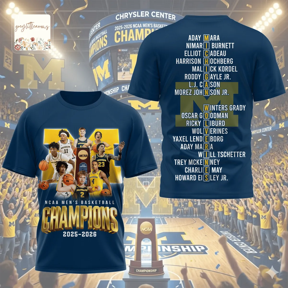 Michigan Wolverines NCAA Men’s Basketball Champions 2025-2026 3D T-Shirt Michigan Wolverines NCAA Men’s Basketball Champions 2025-2026 3D T-Shirt
