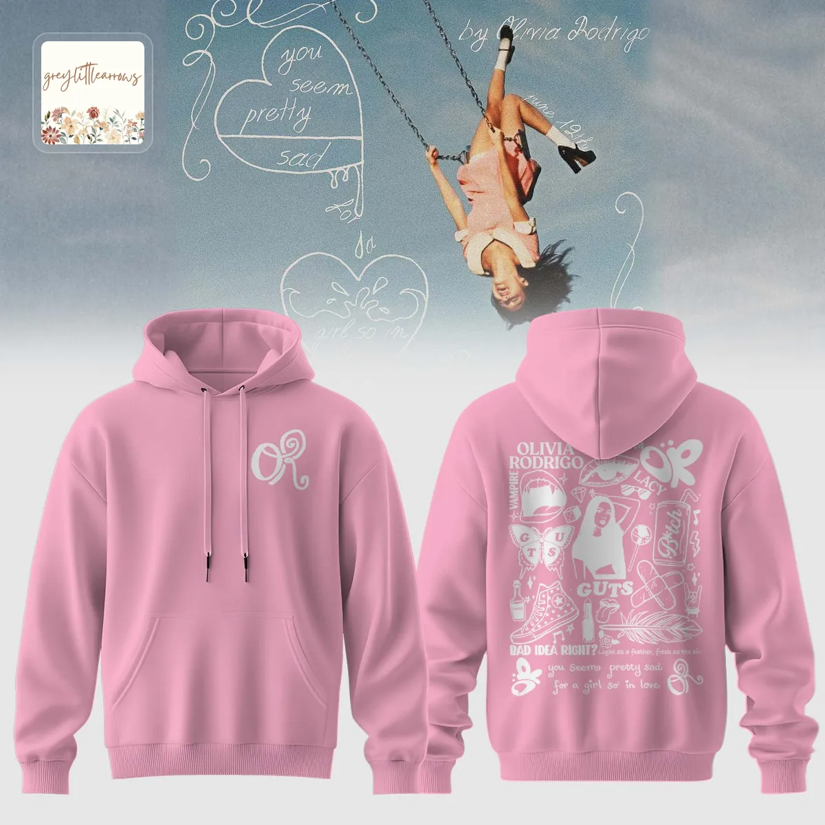 Olivia Rodrigo GUTS Album “You Seem Pretty Sad” Pink Hoodie Olivia Rodrigo GUTS Album “You Seem Pretty Sad” Pink Hoodie