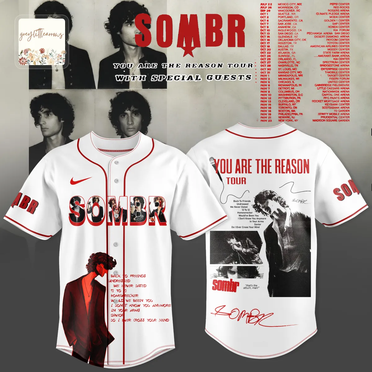 SOMBR You Are The Reason Tour White Baseball Jersey SOMBR You Are The Reason Tour White Baseball Jersey