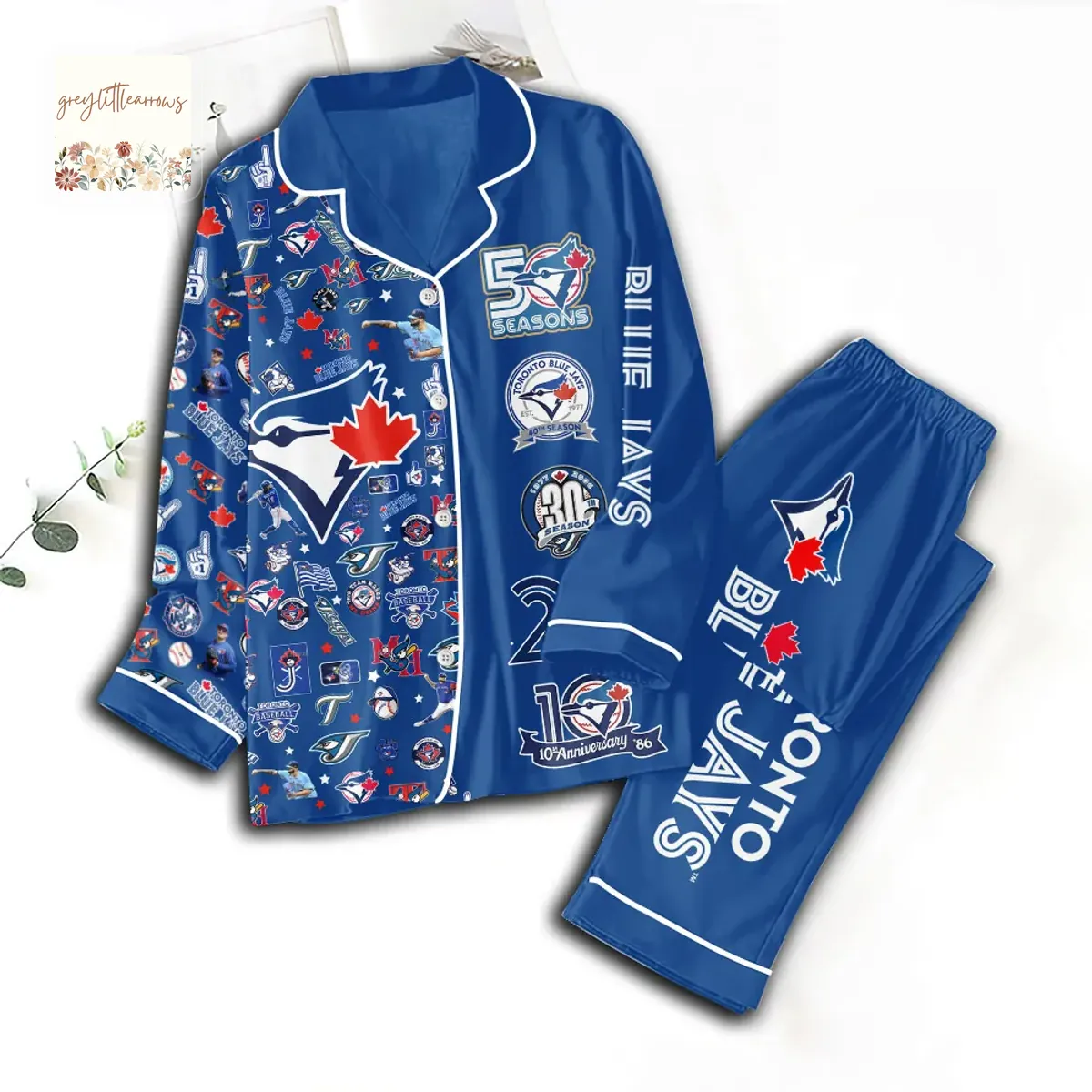 Toronto Blue Jays 50th Anniversary Satin Pajama Set Toronto Blue Jays 50th Anniversary Satin Pajama Set