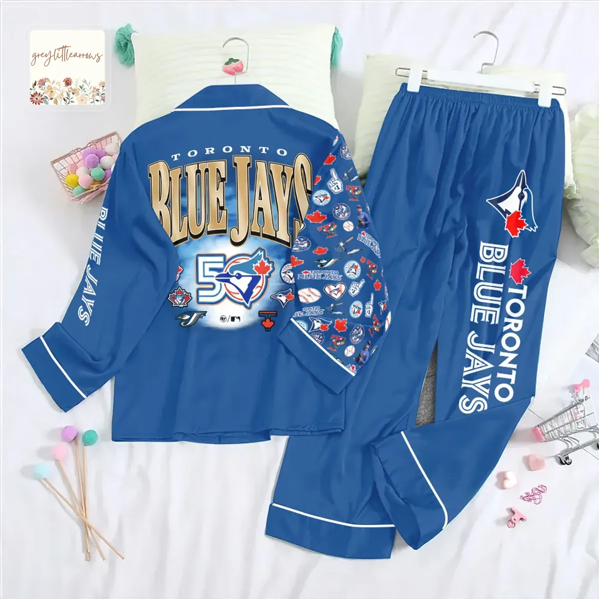 Toronto Blue Jays 50th Anniversary Satin Pajama Set Toronto Blue Jays 50th Anniversary Satin Pajama Set